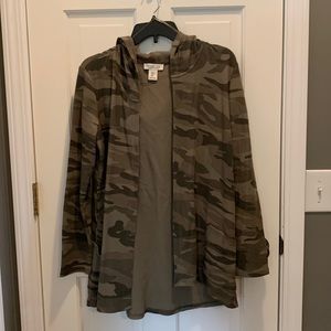 Rachel Zoe Hooded Camo Long Sweater W/ Pockets